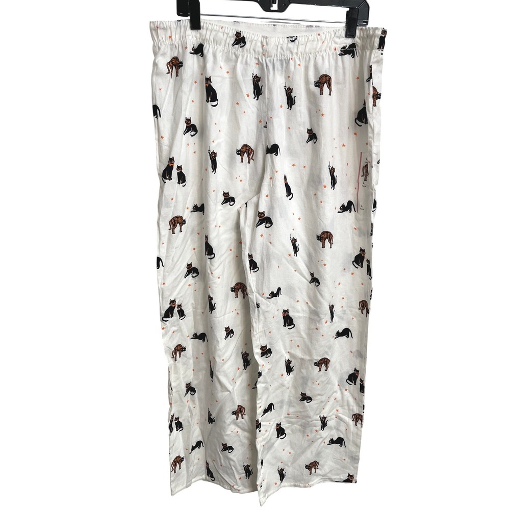 Hyde and Eek Target Womens Halloween Black Cat Pajama Pants White L